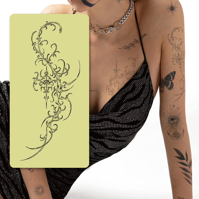 Inktrap Ink Trap Waterproof and Sweat-Proof Long-Lasting ins Avant-Garde Gothic Line Herbal Tattoo Sticker 16*7cm