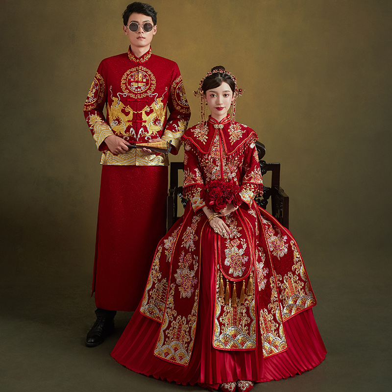 Xiuhe costume bride 2021 new Chinese wedding dress wedding dress wedding dress wedding dress dragon phoenix gown toast dress show kimono autumn and winter