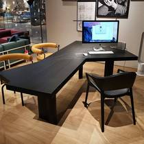 Nordic Minimalist Modern Creative Solid Wood Computer Desktop Table Personality Iron Art Solid Wood Black Office Table And Chairs Combination