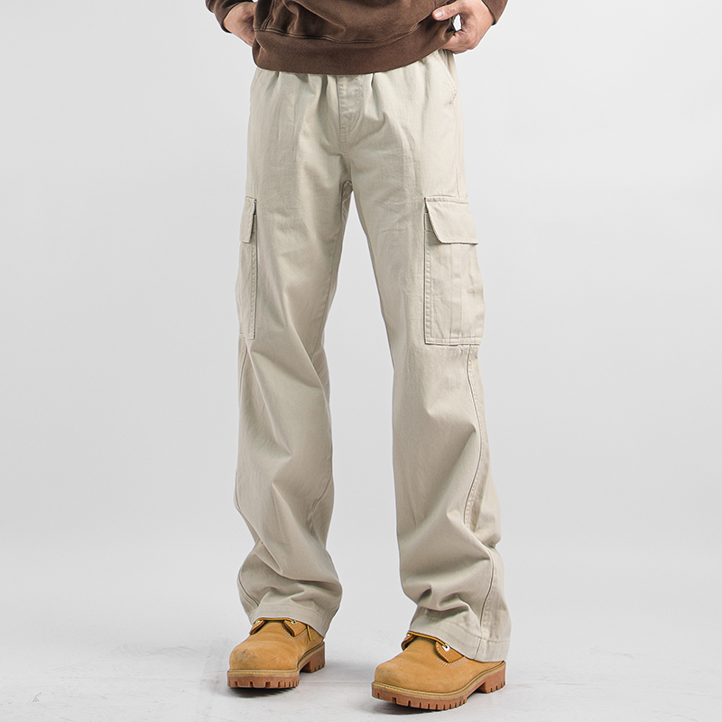 Xhh Spring American Retro Off-White Work Pants New Loose Straight Pants Men's Japanese Style Casual Apricot Color Trendy