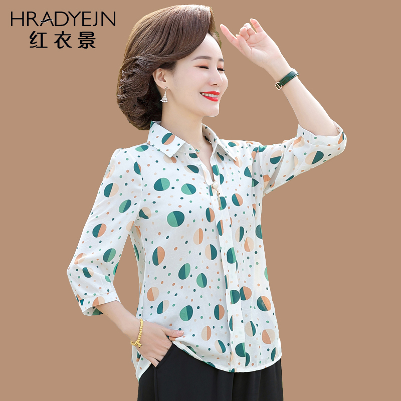Mid-aged women's dress Charters New 70% sleeves T-shirts Snow spinning blouses Mom clothing Loose Breathable New Pint