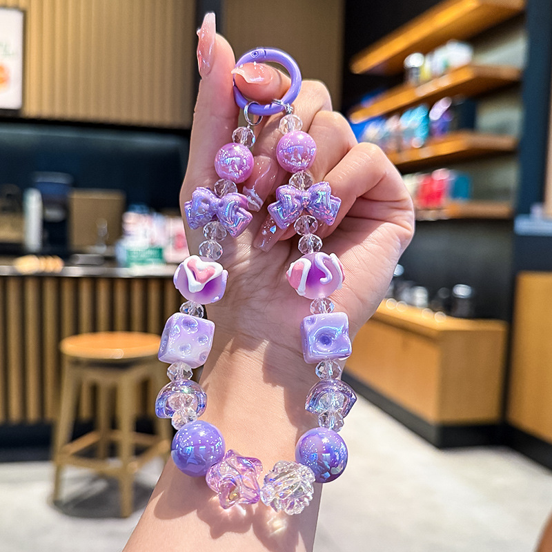 New Bow-Knot Cheese Bead Phone Chain, Girl's Bracelet Pendant, Car Key Chain, Bag Pendant, Small Gift New Bow-Knot Cheese Bead Phone Chain, Girl's Bracelet Pendant, Car Key Chain, Bag Pendant, Small Gift