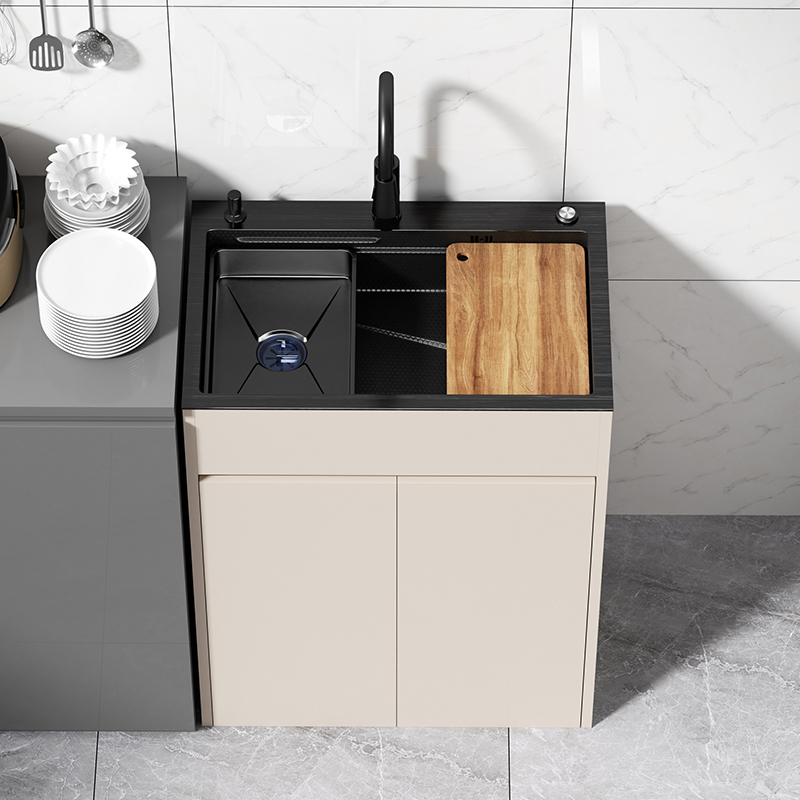 Kitchen Stainless Steel Dishwashing Basin Integrated Cabinet Sink Dishwashing Basin with Bracket Floor-Standing Cabinet with Cabinet