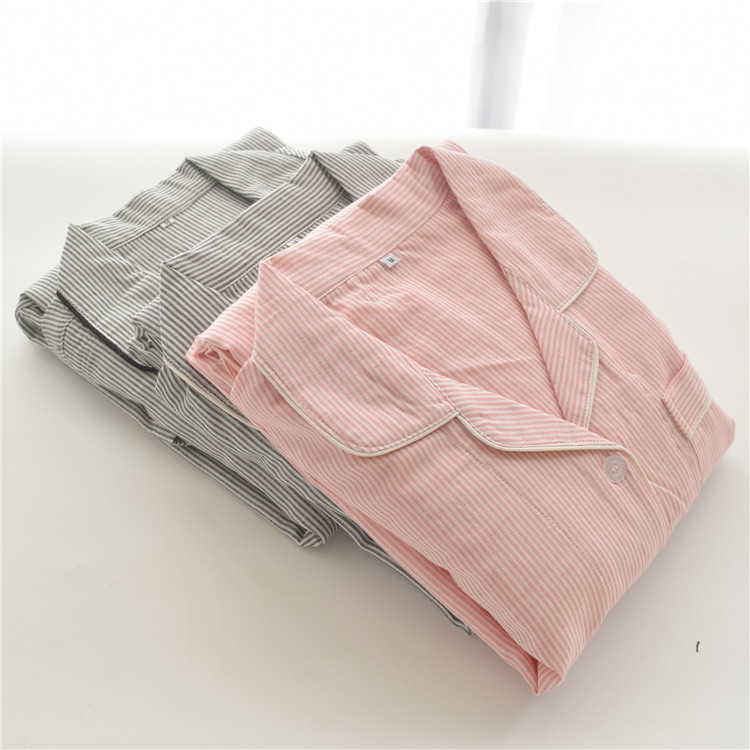 Foreign Trade Day Single Spring Autumn Season Full Cotton Double Layer Gauze Lovers Pyjamas Women's Day Men Long Sleeve Home Suit Suit