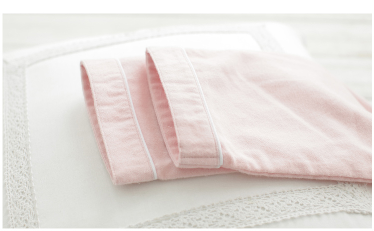 Mùa thu và mùa đông cotton bộ đồ ngủ lông cừu nữ dài tay màu rắn dễ thương Nhật Bản ve áo cotton bộ đồ mặc nhà mùa hè
