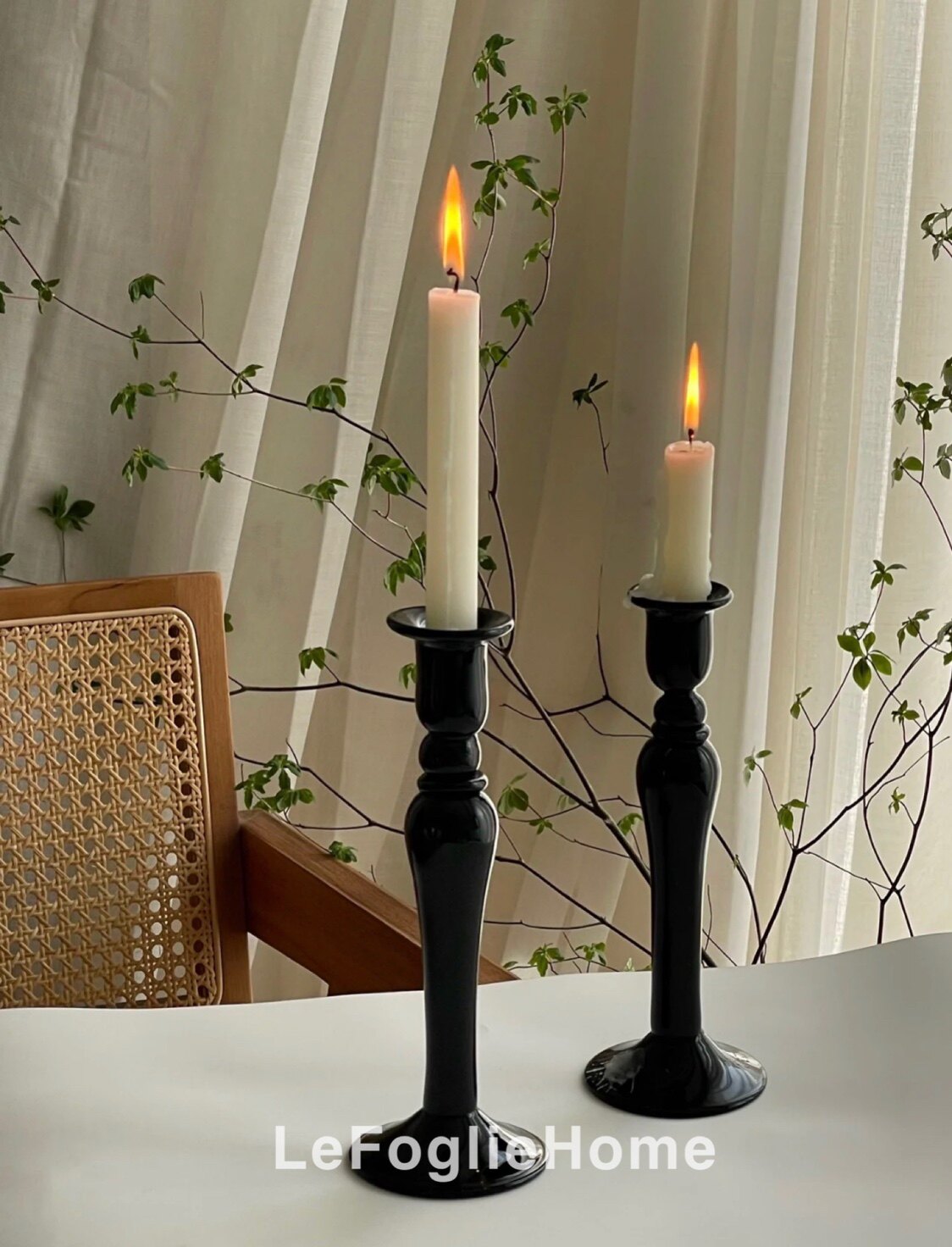 (medieval) Vinitage pure black thick wall glazed reworked vintage candleholder Ins wind atmosphere candleholder 