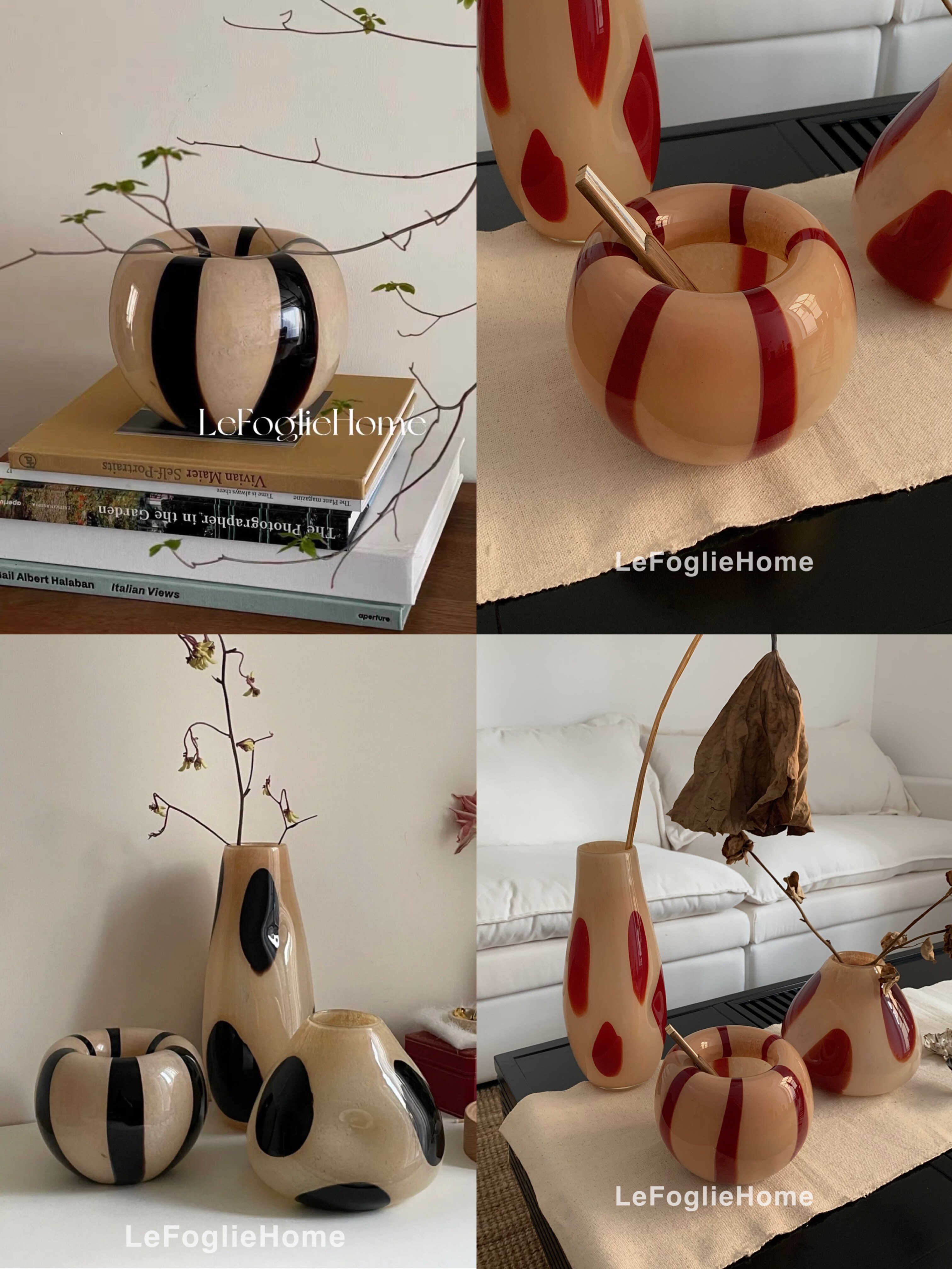 Nordic design vase Medieval style Ins style niche design sense glass vase color matching line pattern vase