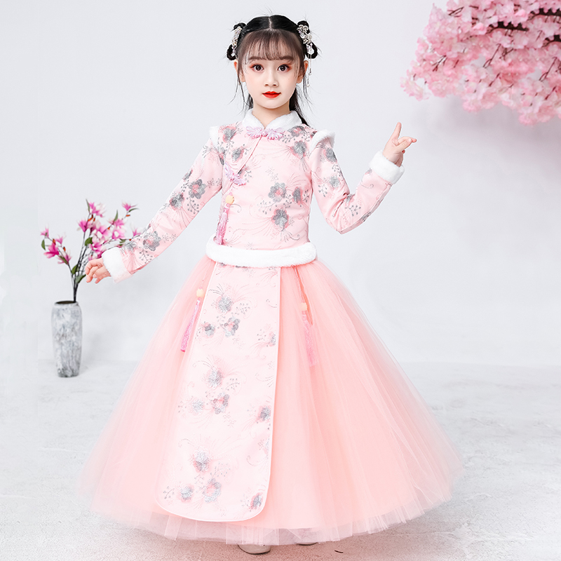 Girls Hanfu Tang suit winter thickened children's ancient costume super fairy little girl New Year's New Year's New Year's Chinese style New Year's greetings