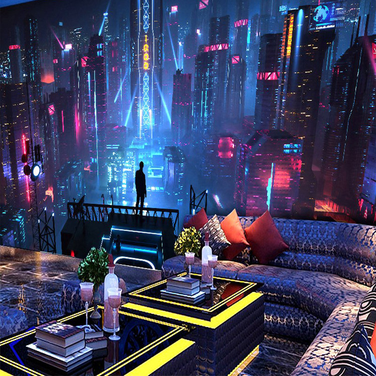 Wallpaper Cyberpunk style mural 3D stereoscopic science fiction future city e-sports hall wallpaper bar KTV wallpaper stickers