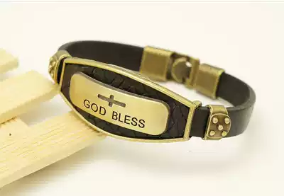 Fellowship real cowhide retro cross bracelet hand bracelet bracelet hand string God Bless blessing spot