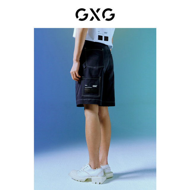GXG Outlet ຜູ້ຊາຍ 22 ປີ BG ຮ່ວມສີຟ້າຊ້ໍາເທິງ stitched irregular splits shorts summer ຜະລິດຕະພັນໃຫມ່