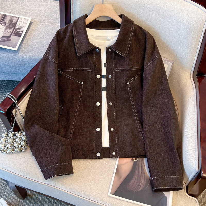 Melard Brown Coffee Color Denim Jacket for Women 2026 Early Spring and Autumn New Style Top Shirt with Lapel Loose Jacket
