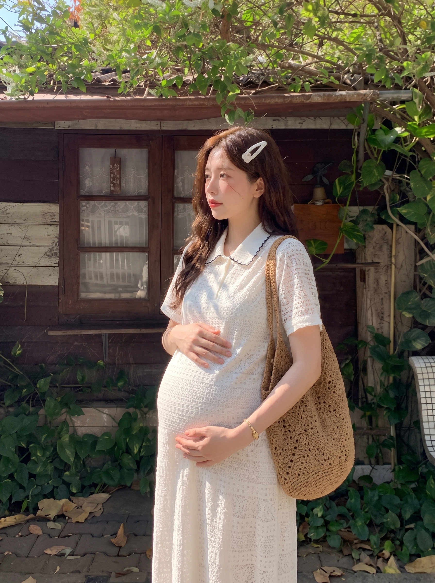 孕妇装女夏连衣裙2026新款法式宽松遮肚花边polo领长裙夏季孕妇裙 — 11