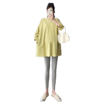 Maternity tops spring and autumn mid-length 2024 new pure cotton loose T-shirts for women covering buttocks large size spring suits for women