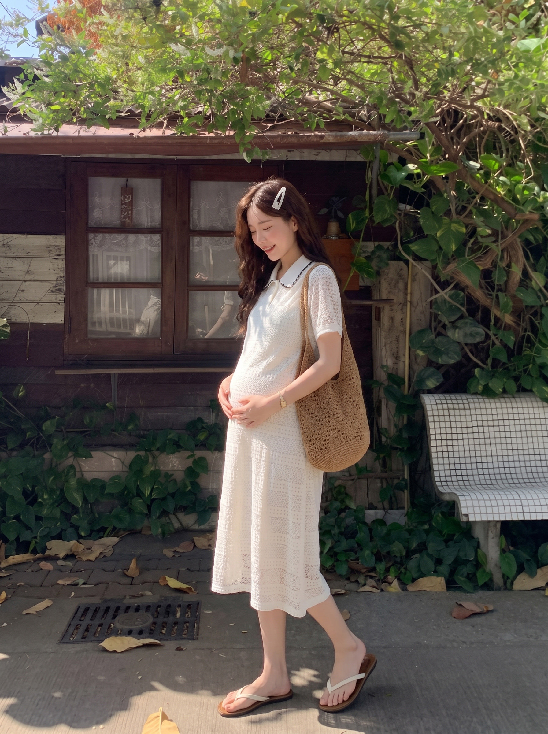 孕妇装女夏连衣裙2026新款法式宽松遮肚花边polo领长裙夏季孕妇裙 — 5