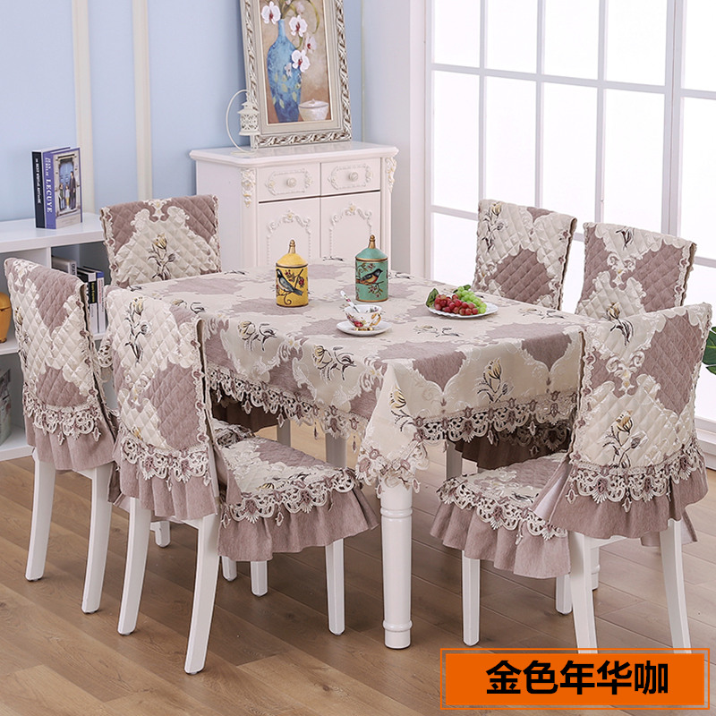 Bàn ăn sang trọng bọc vải ghế gia đình chenille ghế ăn đệm ghế bọc bộ dài châu Âu vuông tròn bàn vải vải - Khăn trải bàn khăn trải bàn sofa