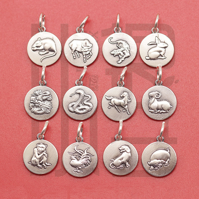 S999スターリングシルバータイシルバーペンダント、十二星座ラウンドペンダント、純銀ペンダント、DIY手作りシルバージュエリービーズ材料とアクセサリー