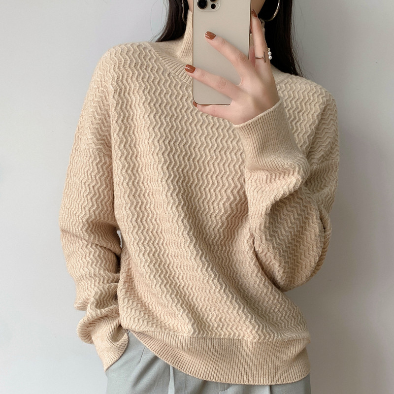 2021 autumn and winter turtleneck solid color cashmere sweater women's pullover sweater loose and thin and lazy wind wool knitted bottoming shirt