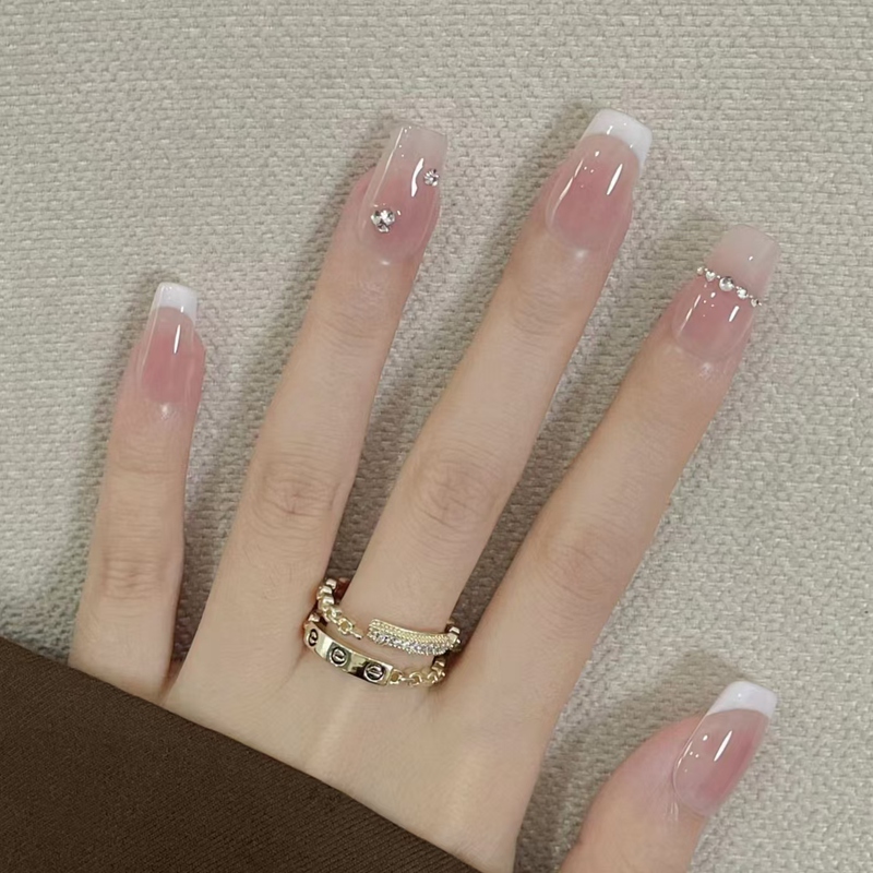 Boiled Water Manicure, Wearable Nails, Nude French Style, Removable Fake Nails, Pure Lust Style, Whitening, Handmade Medium-Length Manicure