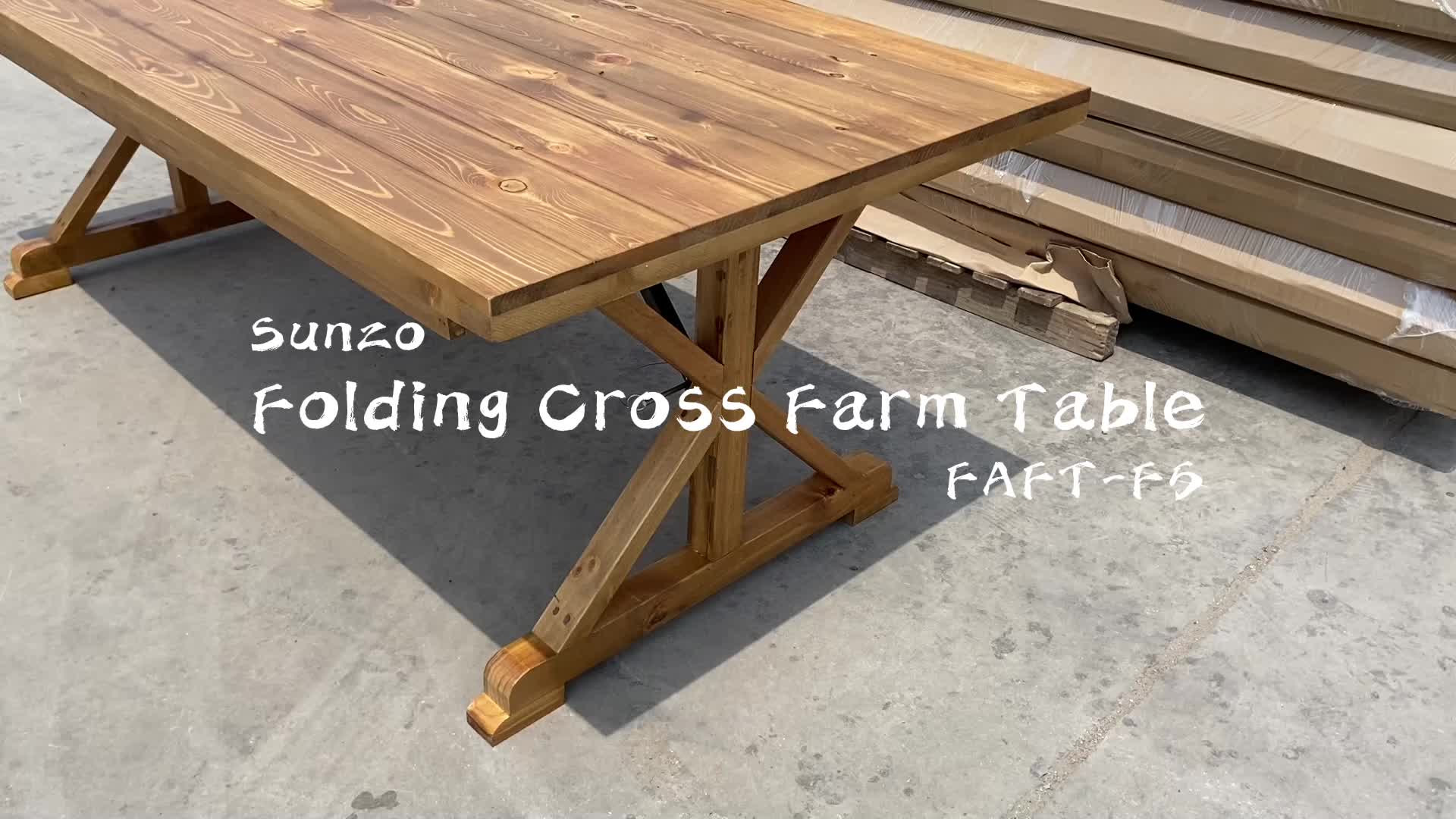 Sunzo Furniture French Trestle Dining Farm Table Farmhouse Wooden