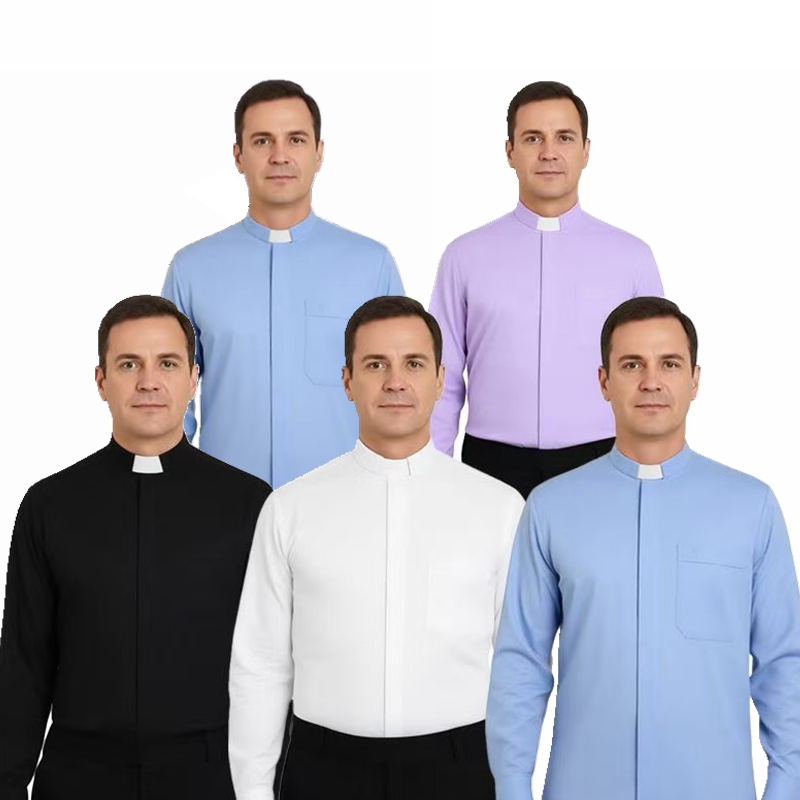 Roman Collar New Style Pastor Shirt, Stand Collar Shirt, Business Unisex Casual Embroidered Formal Shirt, Versatile Style Roman Collar New Style Pastor Shirt, Stand Collar Shirt, Business Unisex Casual Embroidered Formal Shirt, Versatile Style