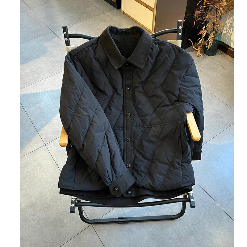 Black Diamond-Patterned Cotton Jacket for Men, Winter Thickened American Retro Lightweight Short Cotton Coat with a High-End Feel and Patchwork Design