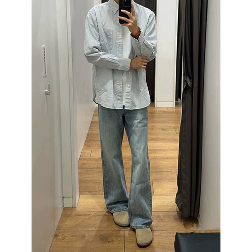 Синие джинсы, штаны, осенние, высокая талия, в американском стиле, свободный прямой крой