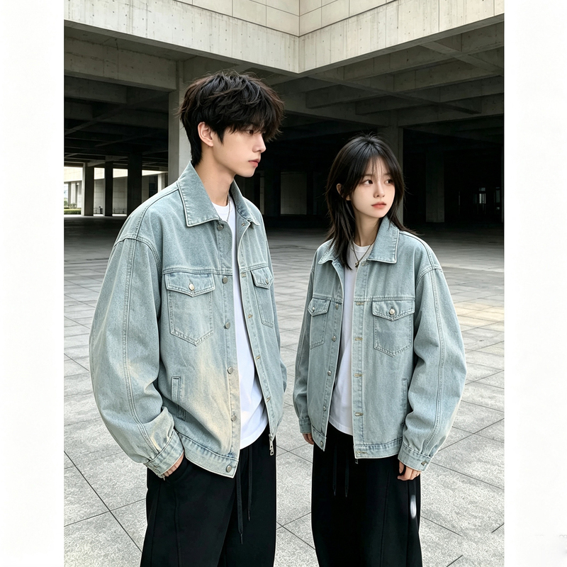Cleanfit Light Blue Denim Jacket for Men and Women, Autumn Short Workwear Jacket, Cool and Stylish High-End Denim Top Cleanfit Light Blue Denim Jacket for Men and Women, Autumn Short Workwear Jacket, Cool and Stylish High-End Denim Top