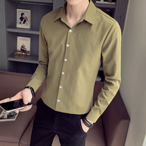 Long sleeve shirt mens shirt Korean version of trend slim handsome solid color wild wild casual autumn seven-point sleeve inch shirt