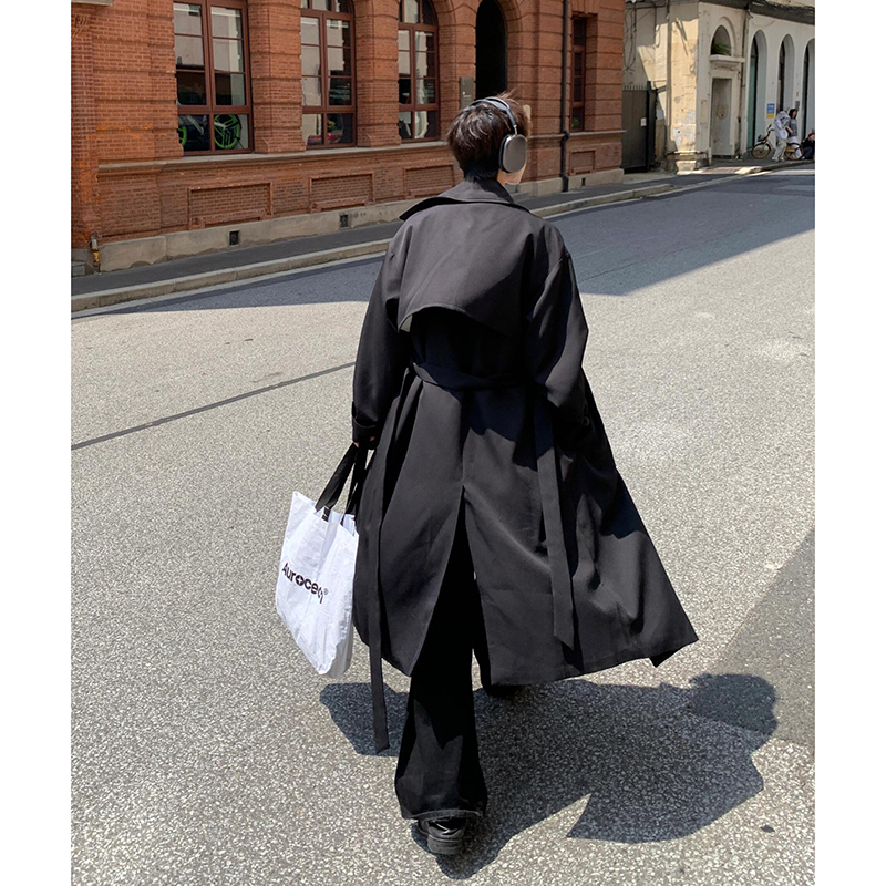 Black Double-Breasted Trench Coat for Men, Spring and Autumn Style, Korean Style Outfit, High-End, Cool and Handsome, Mid-Length British Style Coat Black Double-Breasted Trench Coat for Men, Spring and Autumn Style, Korean Style Outfit, High-End, Cool and Handsome, Mid-Length British Style Coat