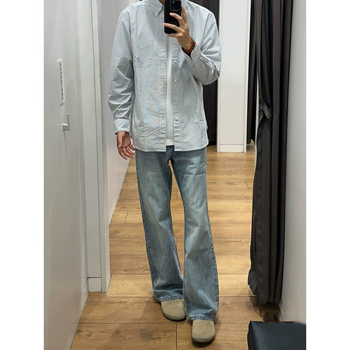 Синие джинсы, штаны, осенние, высокая талия, в американском стиле, свободный прямой крой