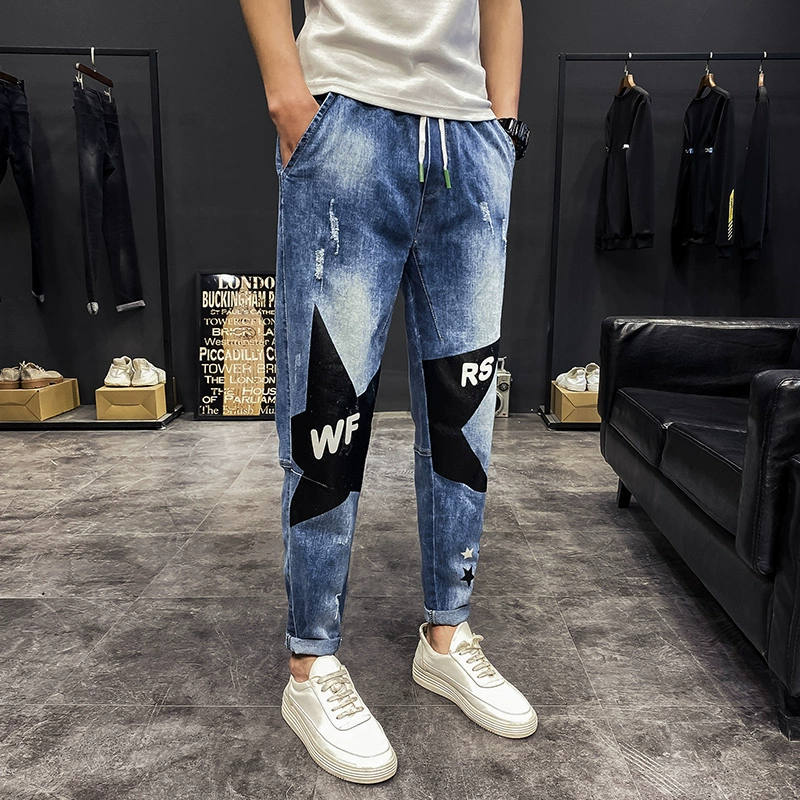 Quần jeans xanh mùa hè nam Hàn Quốc giản dị quần mỏng 9 điểm xu hướng quần nam trẻ trung phù hợp với quần Harlan - Quần jean