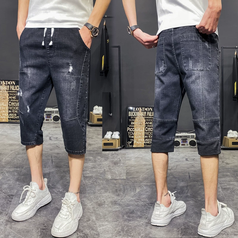 Quần short denim mùa hè nam phiên bản Hàn Quốc của Slim youth thường xuyên cắt quần mỏng xu hướng quần nam sinh viên - Quần jean