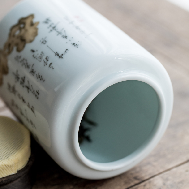 Vegetation school hand - made ceramic tea caddy fixings storehouse storage tanks white porcelain ebony cover seal pot tea tea taking with zero