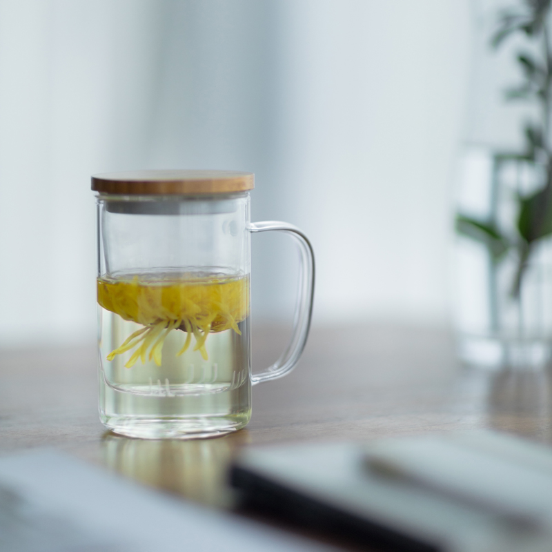Vegetation school separation of heat - resistant glass tea cup office make tea cup home filtration with cover glass flower tea cups