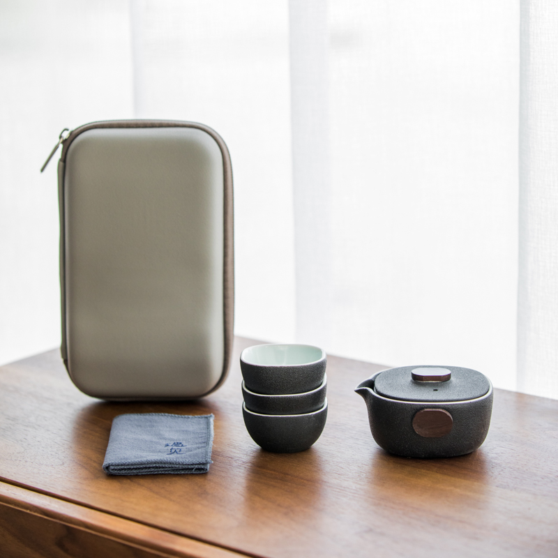 Vegetation school ceramics to crack a pot of three portable travel to receive package Japanese kung fu tea set