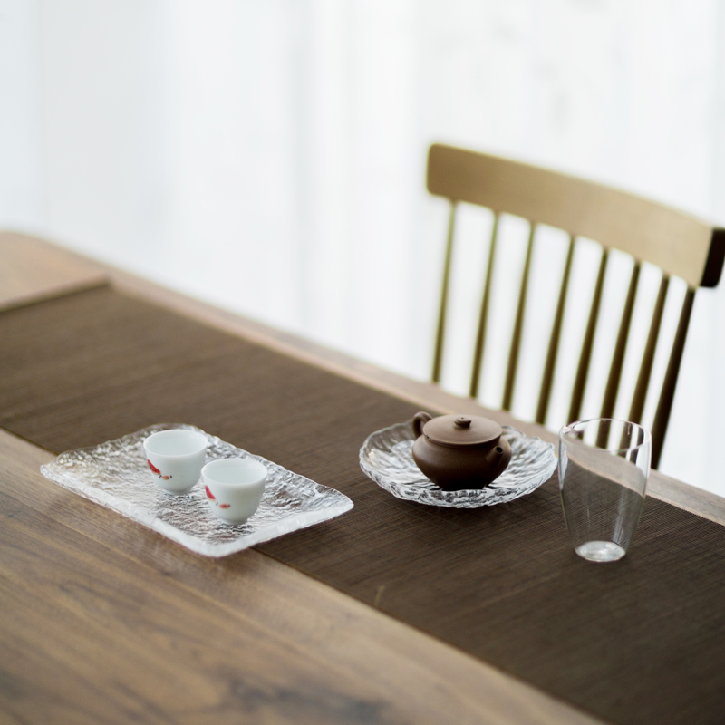 More vegetation school Japanese checking glass pot bearing bearing a pot of tea mat creative dry little tea tray saucer dish