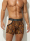 Men's Boxer Briefs, Extended Length, Anti-Chafing, Ice Silk, Sexy Hollow-Out, Breathable, Leopard Print, Anti-Chafing Crotch