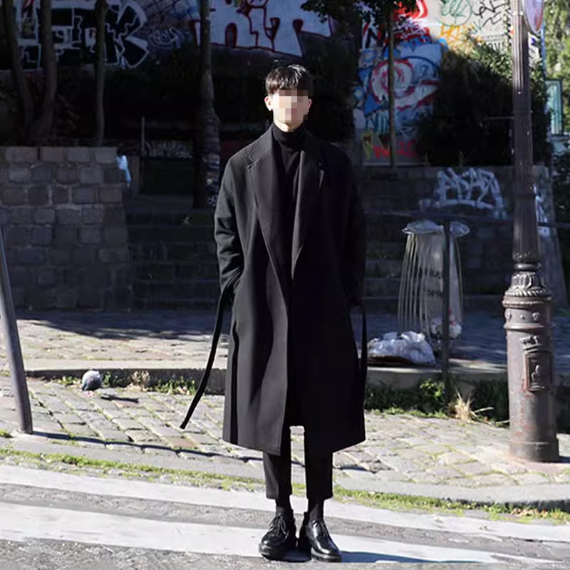Korean-Style British Woolen Coat for Men, Autumn and Winter Thickened Cthulhu-Style Overcoat, Trench Coat, Winter Windbreaker, Mid-Length