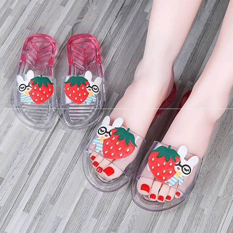 Parent-child slippers Summer girls Fashion outside wearing soft bottom lined with crystal clear flat bottom beach sandals sandals