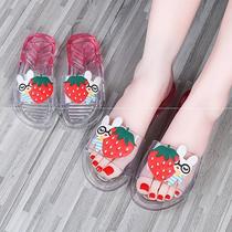 Parent-child slippers Summer girls Fashion outside wearing soft bottom lined with crystal transparent flat bottom beach sandals
