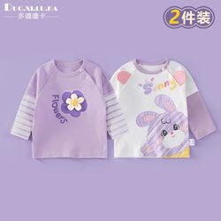 2-Pack of Girls' Long-Sleeved T-Shirts, Kidsren's Tops, Spring and Autum 2025 Autum New Clothes, Pure Cotton Kidsren's Clothing Bottoming Shirts