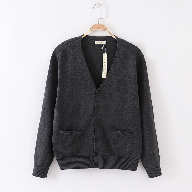 Jk Cardigan Uniform Old Man Sweater Authentic College Style Sweater Top Basic Dark Gray V-Neck Knitwear Jacket Jk Cardigan Uniform Old Man Sweater Authentic College Style Sweater Top Basic Dark Gray V-Neck Knitwear Jacket