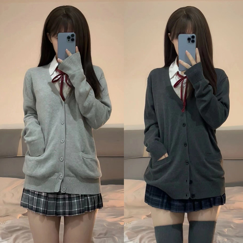 Jk Jacket Sweater Cardigan Old Man's Shirt Uniform Women's Spring and Autumn Style Japanese Outerwear Knitwear Loose Thin Long-Sleeved Vest