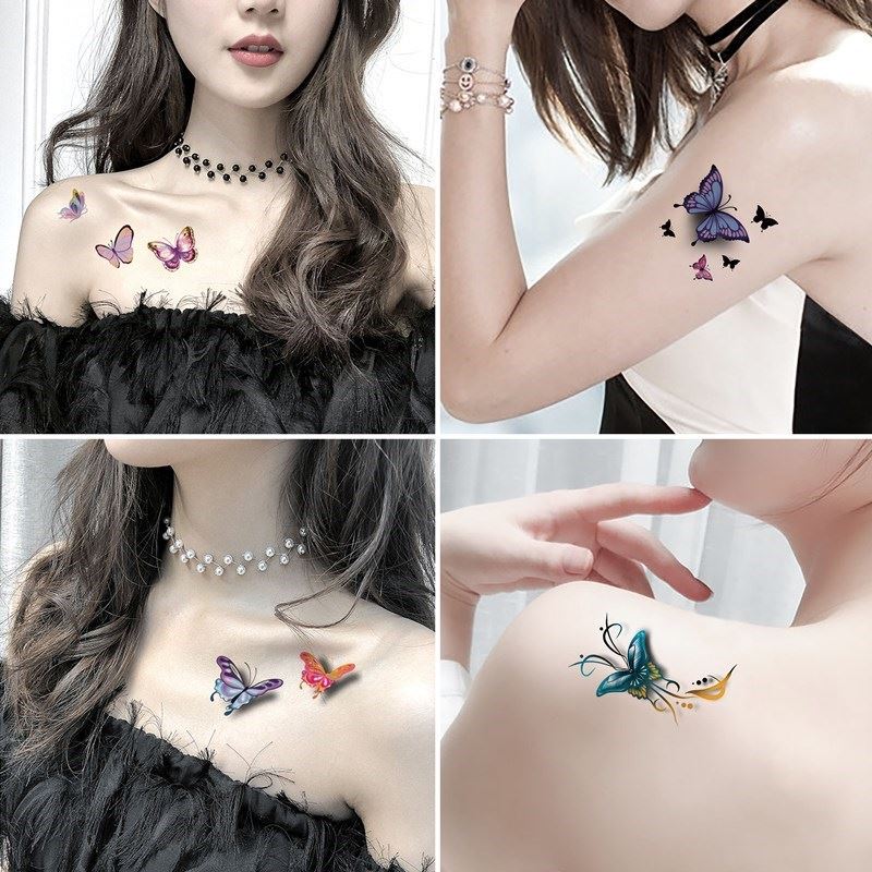 3D Butterfly Tattoo Stickers, Sexy and High-End, Waterproof for Women, Long-Lasting, Realistic Fake Tattoo for Collarbone, Chest, and Upper Body, Does Not Fade