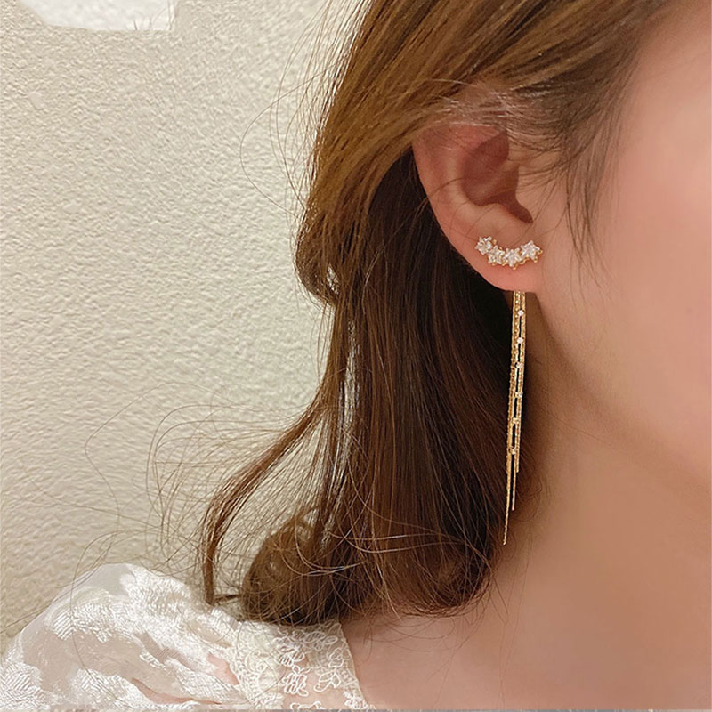 Star tassel earrings temperament long high-end atmosphere female design sense 2021 new trendy light luxury high-end ear needles