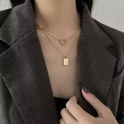 Sweater chain necklace female ins hip-hop fashion brand European and American retro head portrait folded don't fade autumn and winter high-end double layer