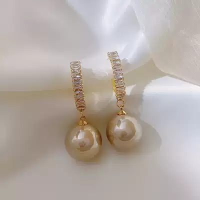 Pearl pendant earrings female 925 sterling silver 2021 New Tide retro Lady temperament exquisite advanced sense ear needle