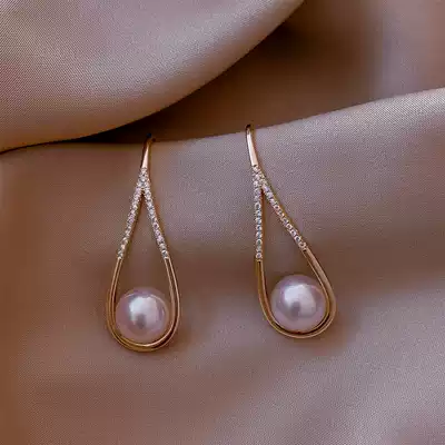 Korean pearl earrings niche design sense drop-shaped women 2021 New Tide temperament sterling silver advanced atmosphere