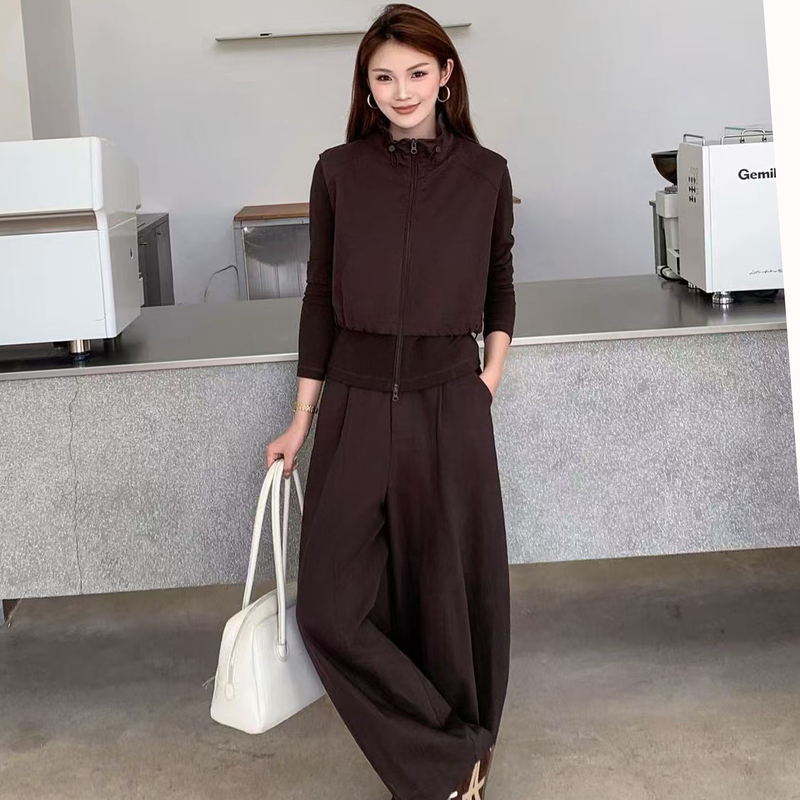 Butterfly Whisper 26t8882 Autumn Women's Two-Piece Set: Stylish Fashionable Outfit with Stand Collar Cardigan and Wide-Leg Pants with Zipper Butterfly Whisper 26t8882 Autumn Women's Two-Piece Set: Stylish Fashionable Outfit with Stand Collar Cardigan and Wide-Leg Pants with Zipper